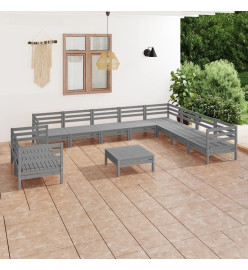 Salon de jardin 11 pcs Bois de pin massif Gris