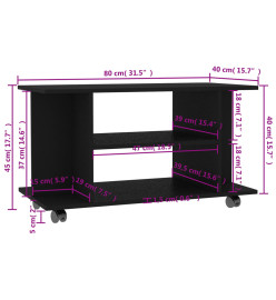 Meuble TV avec roulettes noir 80x40x45 cm bois d'ingénierie