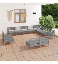 Salon de jardin 12 pcs Bois de pin massif Gris