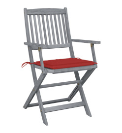 Chaises pliables d'extérieur 2 pcs avec coussins Bois d'acacia