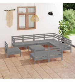 Salon de jardin 10 pcs Bois de pin massif Gris