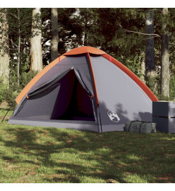 Tente de camping à dôme 4 personnes gris et orange imperméable