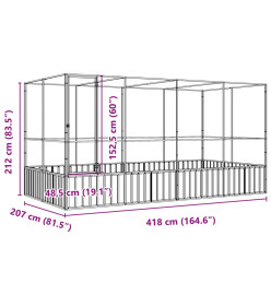 Volière avec extension argenté 418x207x212 cm acier