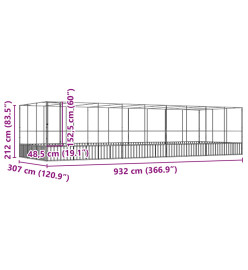 Volière avec extension argenté 932x307x212 cm acier
