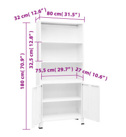 Bibliothèque industrielle Blanc 80x32x180 cm Acier