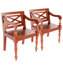 Chaises Batavia lot de 2 marron foncé bois d'acajou solide