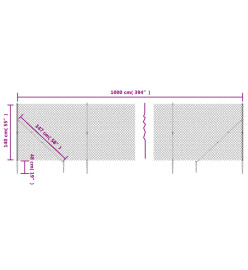 Clôture à mailles losangées avec ancrage anthracite 1,4x10 m