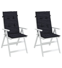 Coussins de chaise à dossier haut lot de 2 noir à carreaux