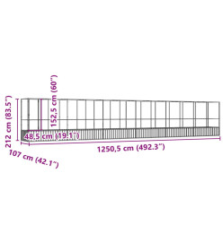 Volière avec extension argenté 1250,5x107x212 cm acier