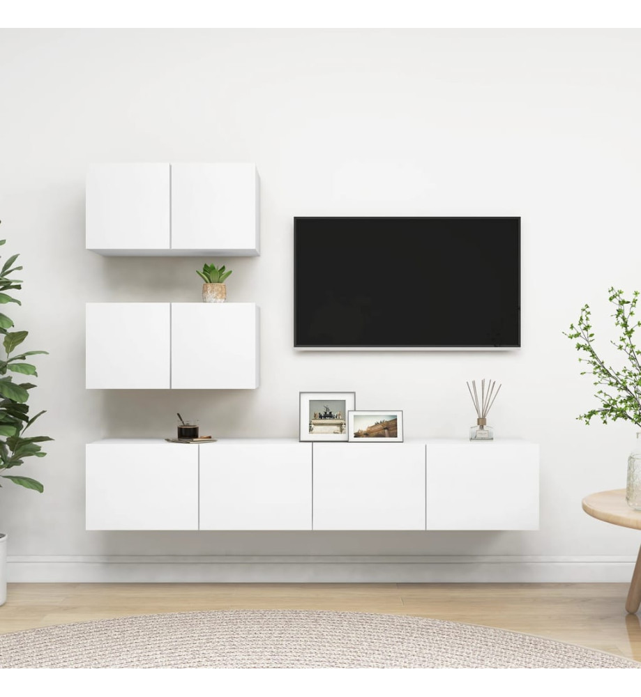 Ensemble de meuble TV 4 pcs Blanc Aggloméré