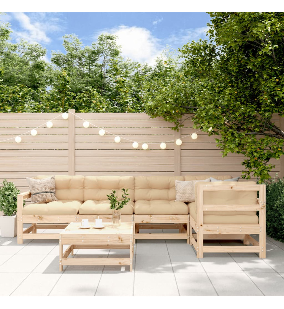 Salon de jardin 6 pcs avec coussins bois massif