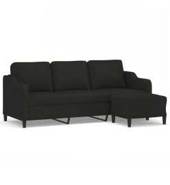 Canapé à 3 places avec repose-pieds Noir 180 cm Tissu