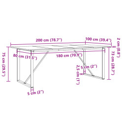 Table à manger cadre en O 200x100x75cm bois de pin massif fonte