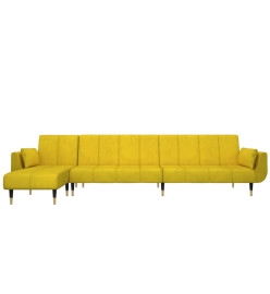 Canapé-lit en forme de L jaune 275x140x70 cm velours