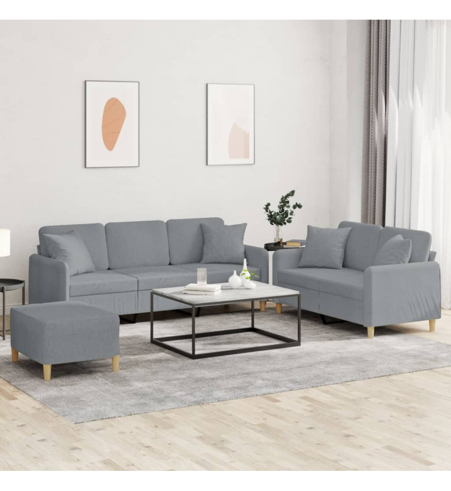 Ensemble de canapés 3 pcs coussins gris clair tissu