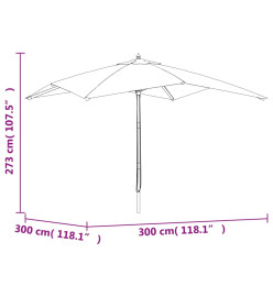 Parasol de jardin avec mât en bois noir 300x300x273 cm