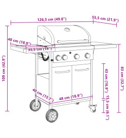 Barbecue gril à gaz avec 4 brûleurs noir acier enduit de poudre