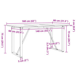 Table à manger cadre en O 160x80x75 cm bois de pin massif fonte