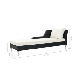 Chaise longue avec coussin Résine tressée Noir