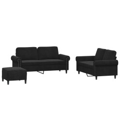 Ensemble de canapés 3 pcs avec coussins Noir Velours