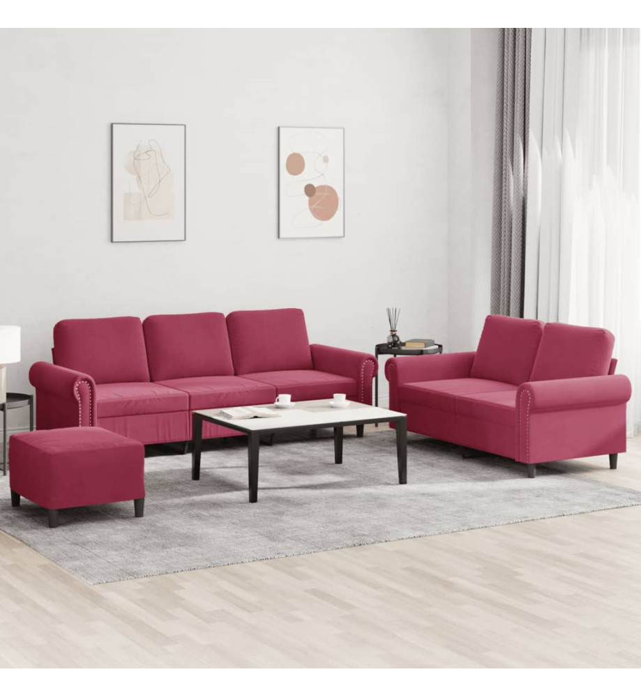 Ensemble de canapés 3 pcs avec coussins Rouge bordeaux Velours