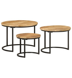 Tables gigognes 3 pcs bois de manguier massif brut