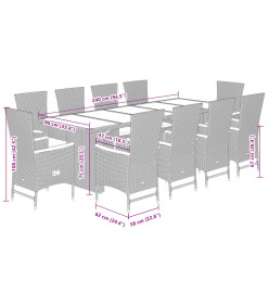 Ensemble à manger de jardin 11pcs avec coussins gris poly rotin
