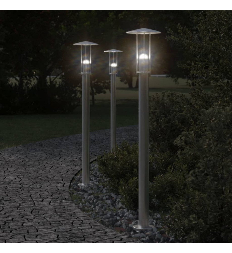 Lampadaires d'extérieur 3 pcs argenté 100 cm acier inoxydable