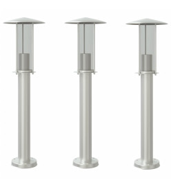 Lampadaires d'extérieur 3 pcs argenté 60 cm acier inoxydable