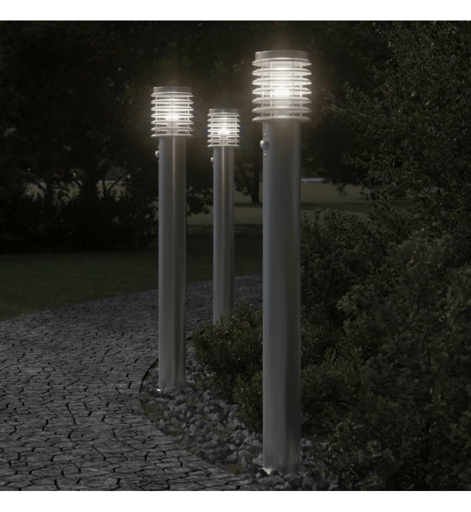 Lampadaire d'extérieur avec capteur argenté acier inoxydable