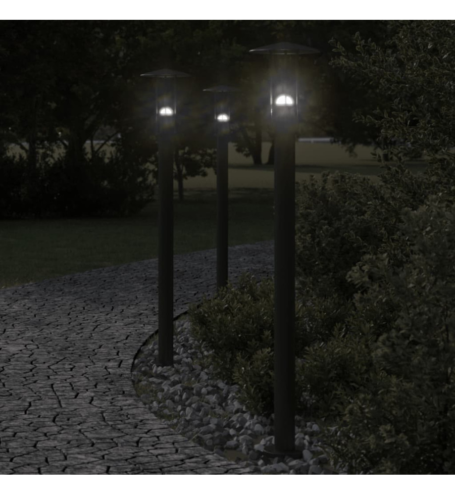 Lampadaires d'extérieur 3 pcs noir 100 cm acier inoxydable