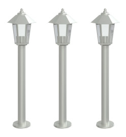 Lampadaires d'extérieur 3 pcs argenté 80 cm acier inoxydable