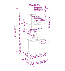 Arbre à chat avec griffoirs en sisal Crème 167 cm
