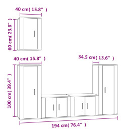 Ensemble de meubles TV 5 pcs Gris béton Bois d'ingénierie