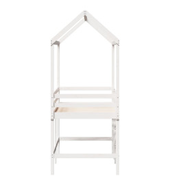 Lit superposé et échelle et toit blanc 90x200cm bois pin massif