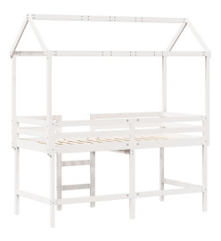 Lit superposé et échelle et toit blanc 90x200cm bois pin massif