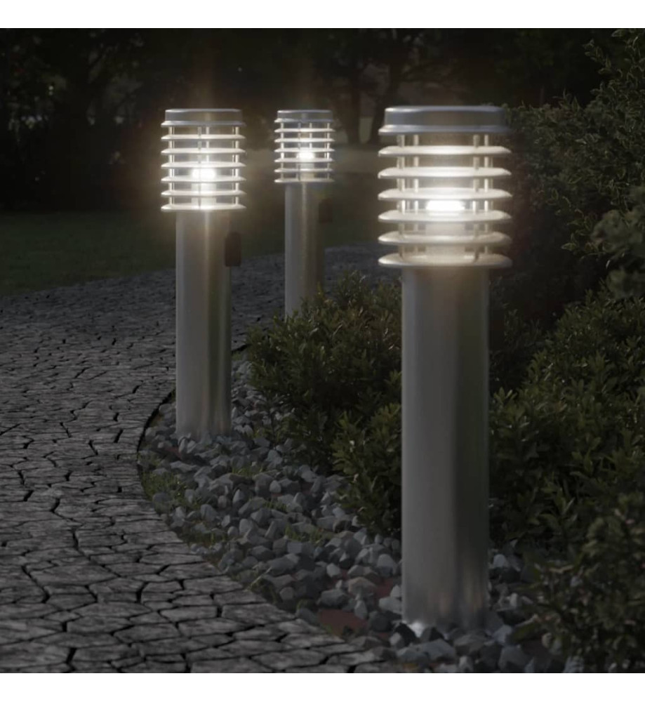 Lampadaires d'extérieur et sortie 3pcs argenté acier inoxydable