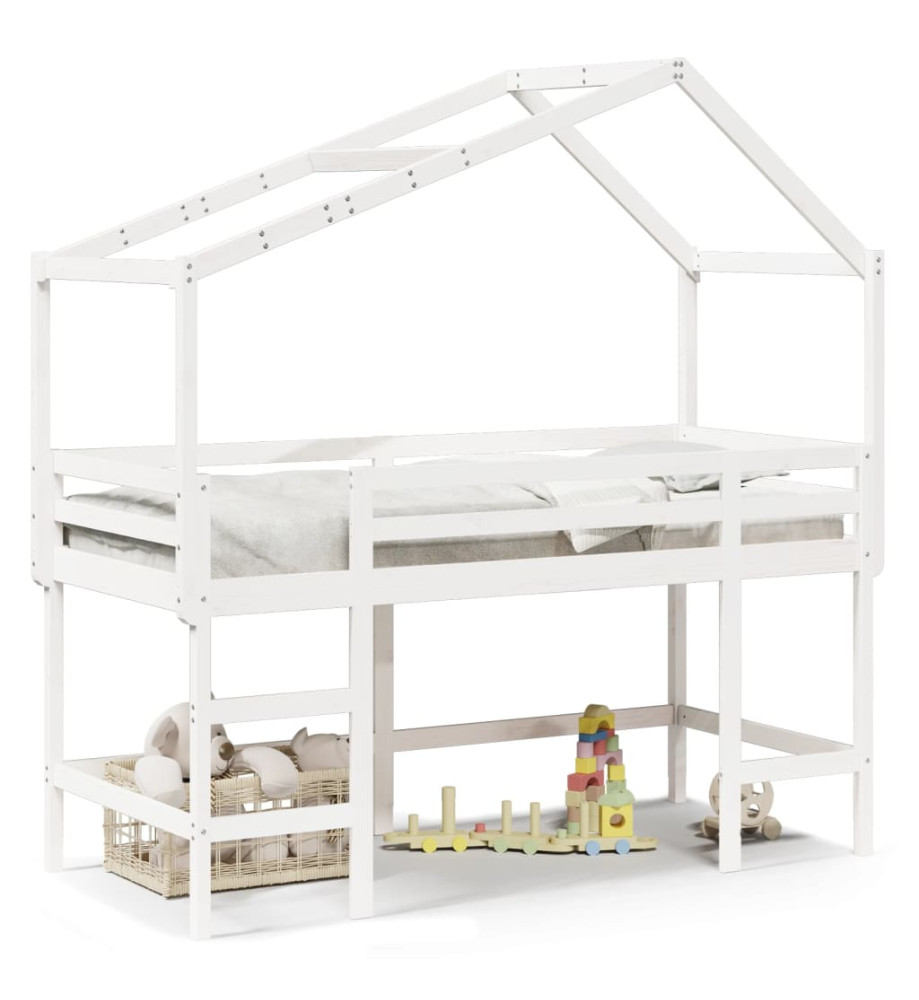 Lit superposé et échelle et toit blanc 90x190cm bois pin massif Lit superposé et échelle et toit blanc 90x190cm bois pin massif