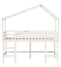 Lit superposé et échelle et toit blanc 90x190cm bois pin massif