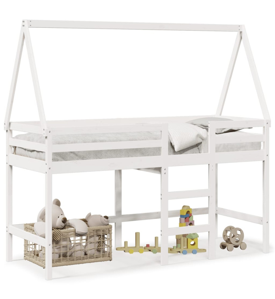 Lit superposé et échelle et toit blanc 90x200cm bois pin massif Lit superposé et échelle et toit blanc 90x200cm bois pin massif