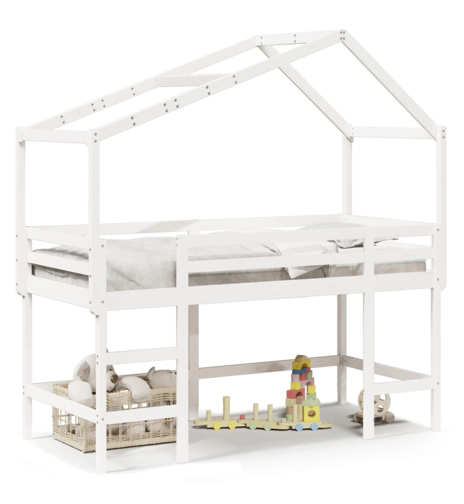 Lit superposé et échelle et toit blanc 80x200cm bois pin massif Lit superposé et échelle et toit blanc 80x200cm bois pin massif