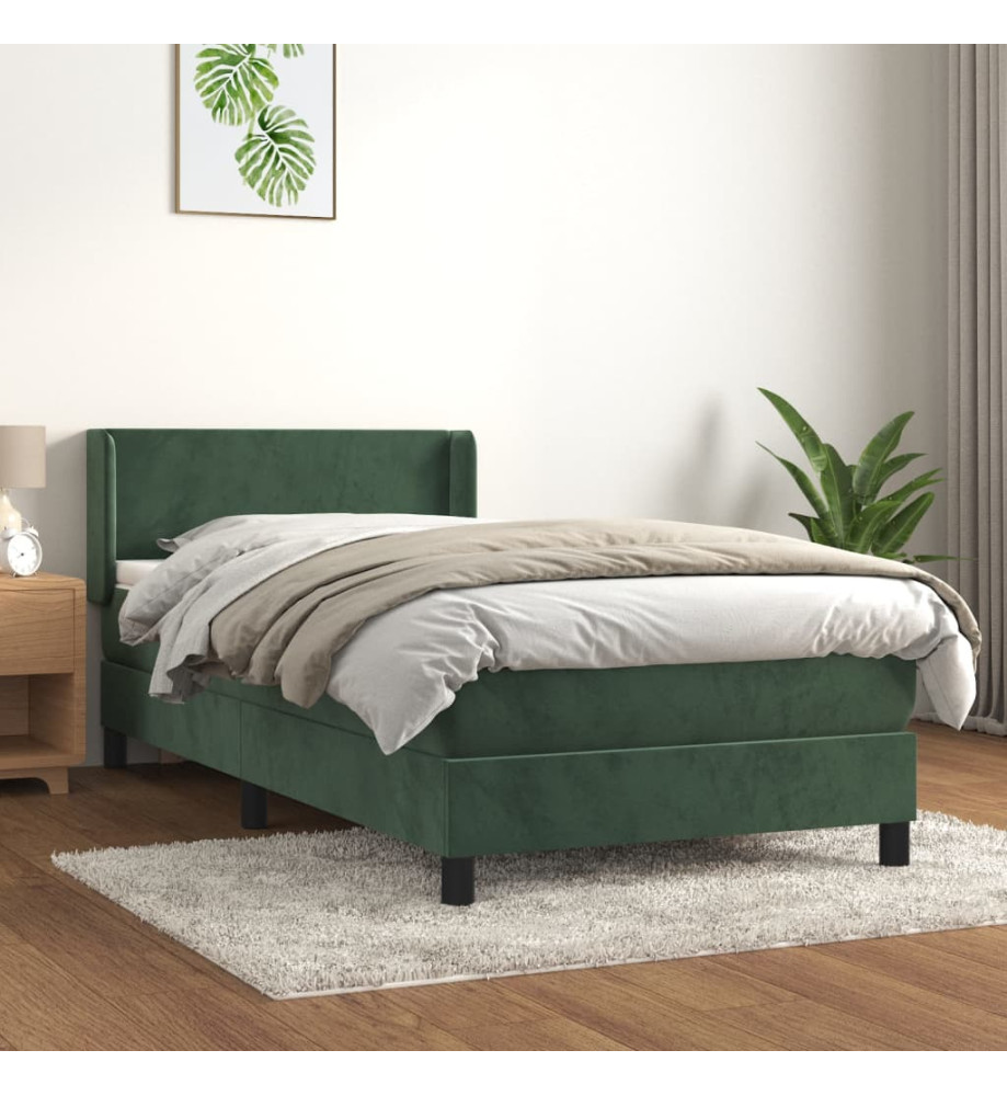 Sommier à lattes de lit avec matelas Vert foncé 100x200 cm Sommier à lattes de lit avec matelas Vert foncé 100x200 cm