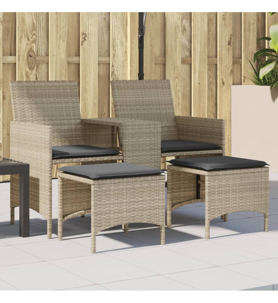 Canapé de jardin 2 places avec table tabourets gris clair rotin Canapé de jardin 2 places avec table tabourets gris clair rotin