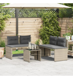 Salon de jardin 4 pcs avec coussins gris clair résine tressée