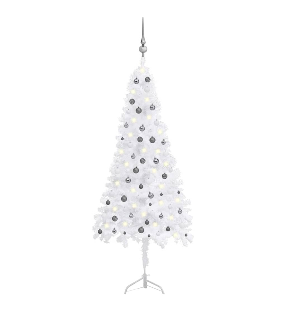 Arbre de Noël artificiel d'angle LED et boules Blanc 240 cm PVC