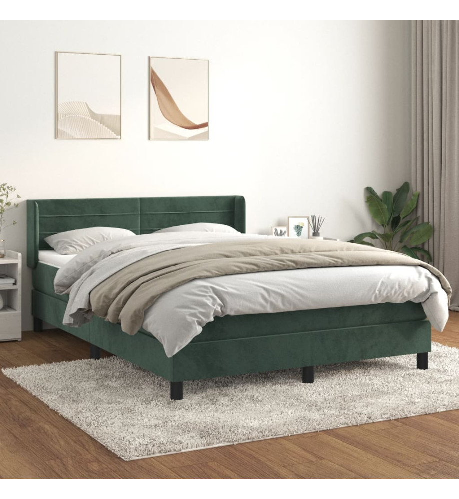 Sommier à lattes de lit et matelas Vert foncé 140x190cm Velours Sommier à lattes de lit et matelas Vert foncé 140x190cm Velours