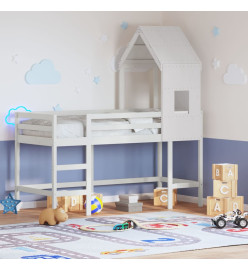 Lit superposé et échelle et toit blanc 80x200cm bois pin massif