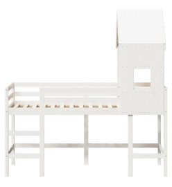 Lit superposé et échelle et toit blanc 80x200cm bois pin massif