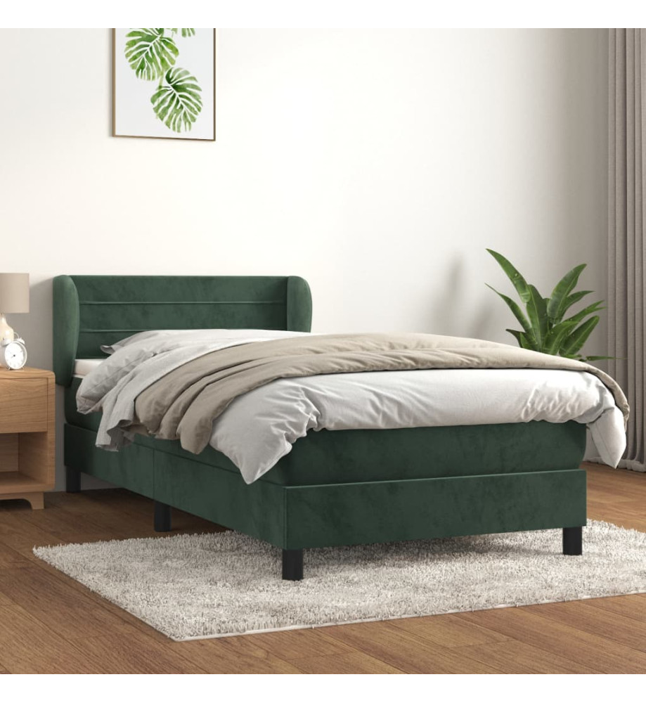 Sommier à lattes de lit et matelas Vert foncé 80x200 cm Velours Sommier à lattes de lit et matelas Vert foncé 80x200 cm Velours