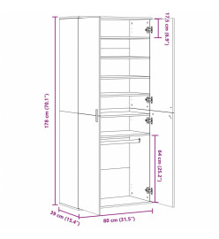 Armoire à chaussures chêne marron 80x39x178cm bois d'ingénierie